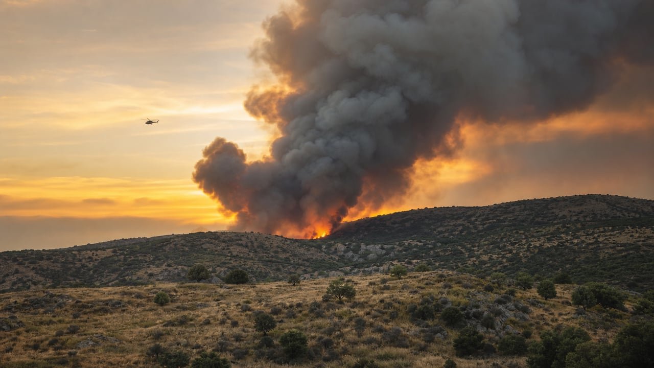 Columna de humo del incendio forestal que arrasa Ávila, Madrid y Toledo en julio de 2026