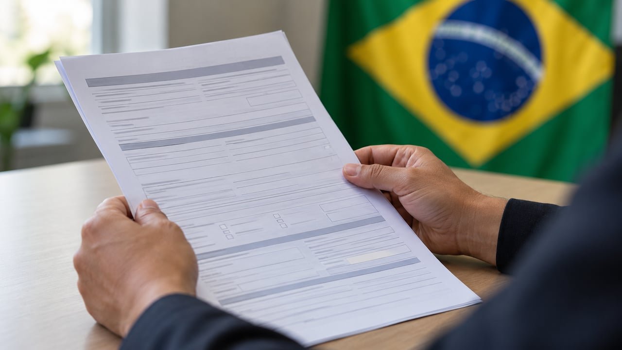 Protocolo de solicitud de refugio con la bandera de Brasil de fondo, símbolo del trámite migratorio de los cubanos en Brasil