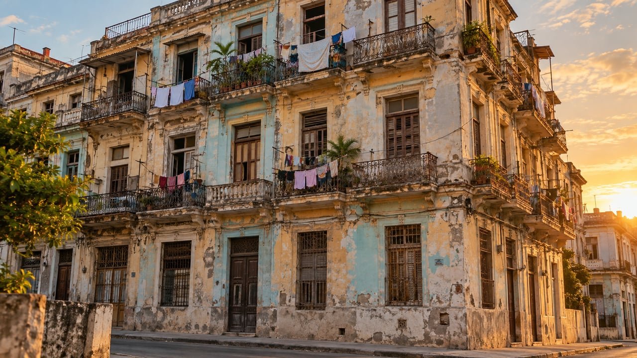 Edificio residencial en La Habana ante la entrada en vigor de la Ley 187 de la Vivienda en Cuba
