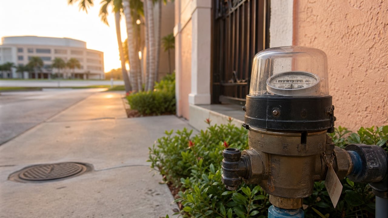 Medidor de agua en un condominio de Hialeah ante el cobro a cuentas morosas de agua de la ciudad