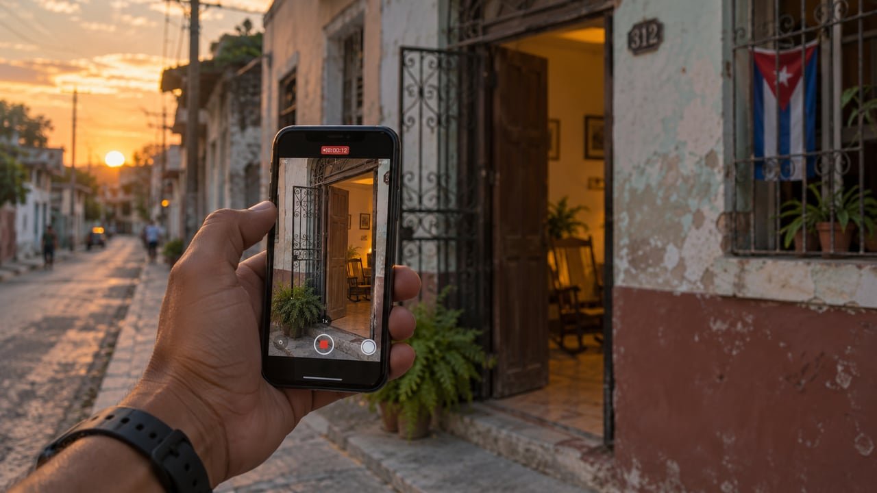 Una persona grabando con el teléfono una actuación oficial en una calle de Cuba, el gesto que ahora regula el artículo 393 del Código Penal
