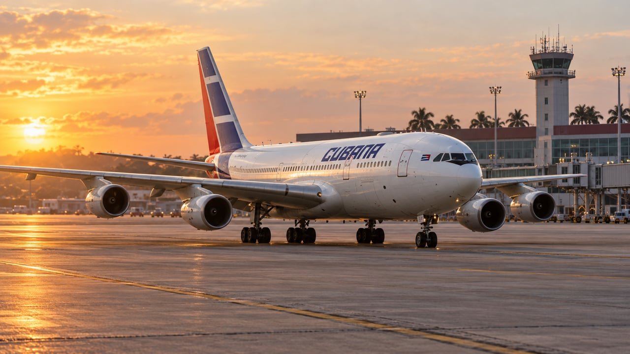 Avión comercial en el Aeropuerto Internacional José Martí de La Habana durante la crisis de combustible en Cuba