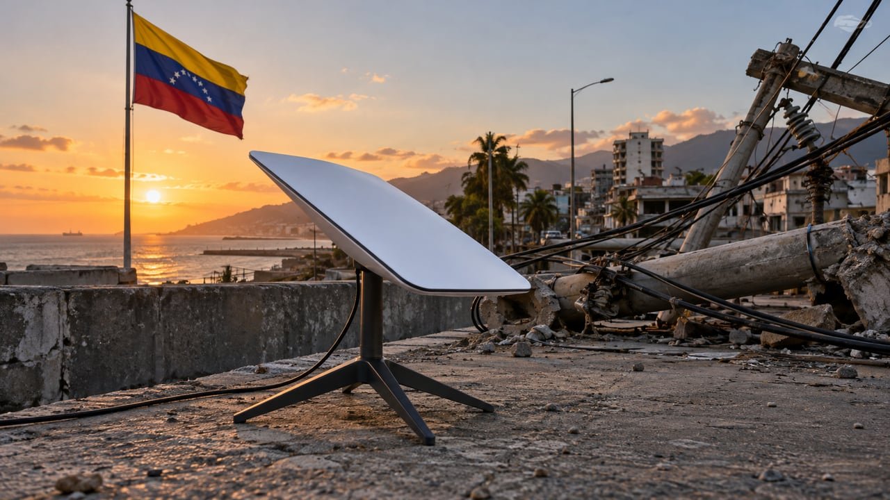 Terminal de internet satelital Starlink instalado en Venezuela tras el terremoto que dañó la red de telecomunicaciones