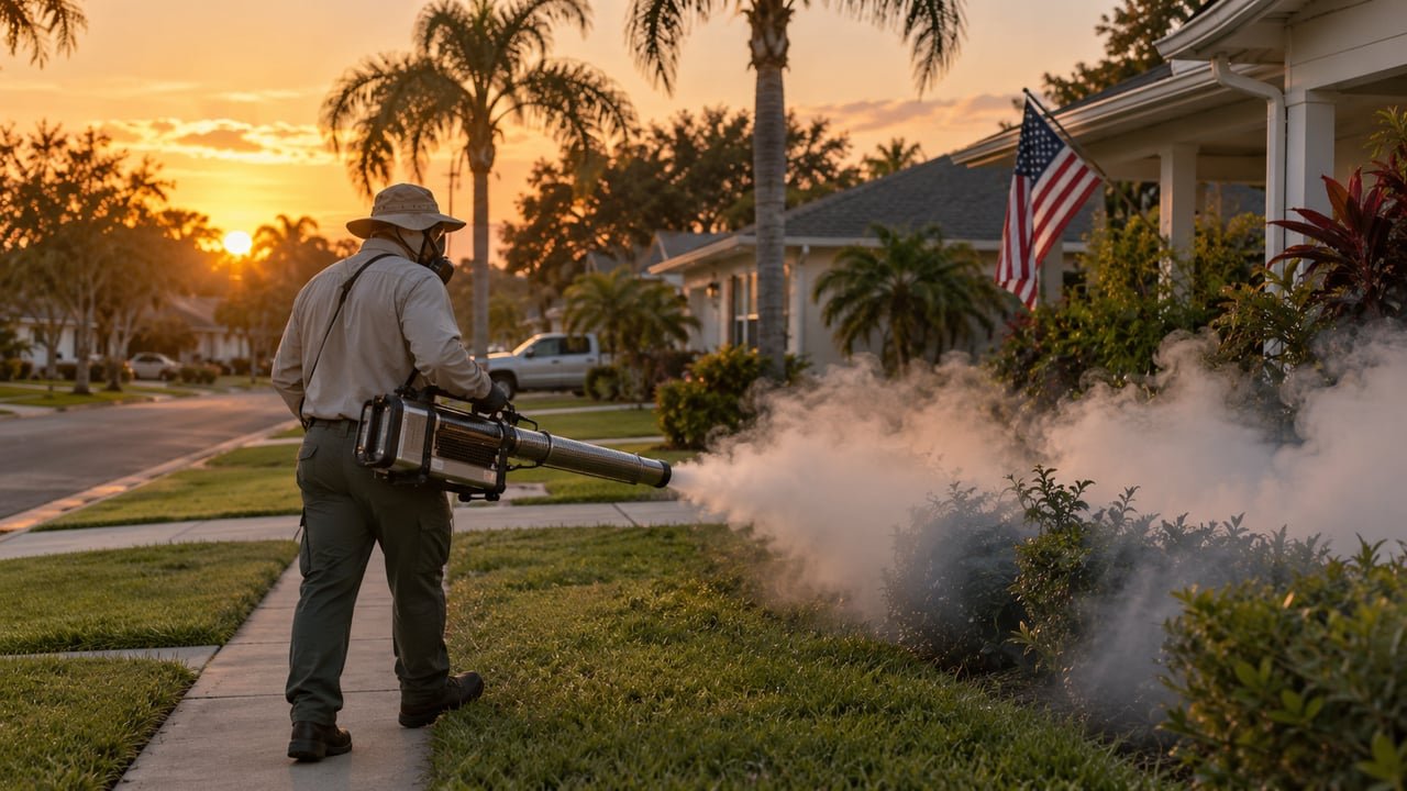 Fumigación contra mosquitos del dengue en un barrio de Tampa, Florida, donde viven familias cubanas
